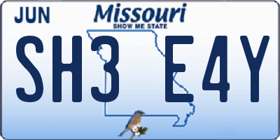 MO license plate SH3E4Y