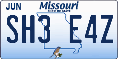 MO license plate SH3E4Z