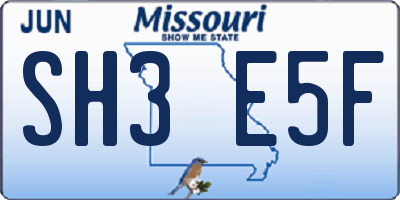MO license plate SH3E5F