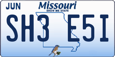 MO license plate SH3E5I