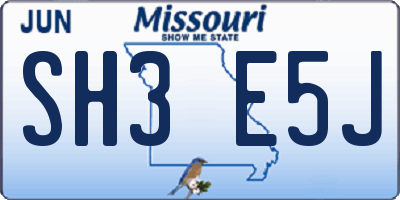 MO license plate SH3E5J