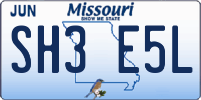 MO license plate SH3E5L