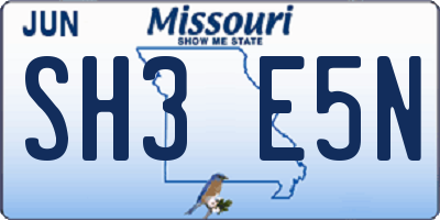 MO license plate SH3E5N