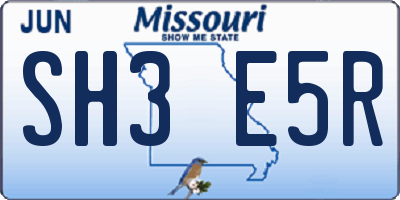 MO license plate SH3E5R