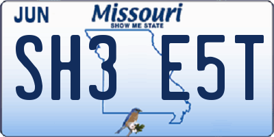 MO license plate SH3E5T
