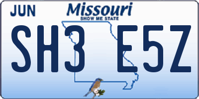 MO license plate SH3E5Z