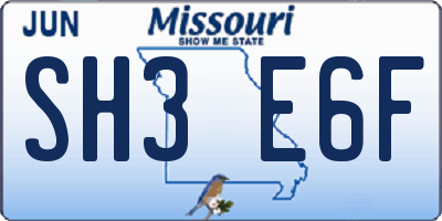 MO license plate SH3E6F