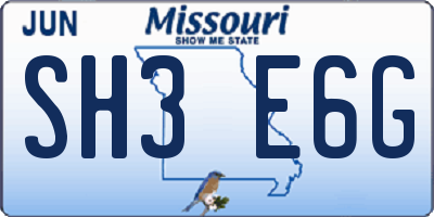 MO license plate SH3E6G