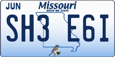 MO license plate SH3E6I