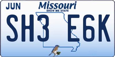 MO license plate SH3E6K
