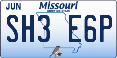 MO license plate SH3E6P
