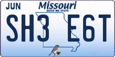 MO license plate SH3E6T