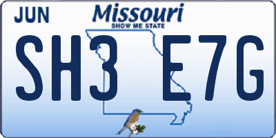 MO license plate SH3E7G