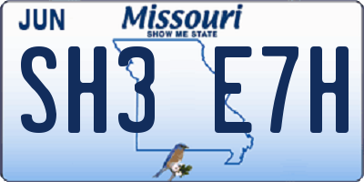 MO license plate SH3E7H