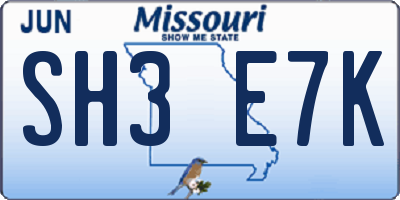 MO license plate SH3E7K