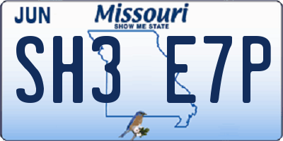 MO license plate SH3E7P