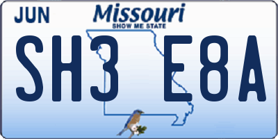 MO license plate SH3E8A