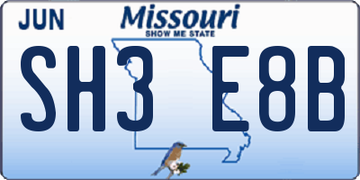 MO license plate SH3E8B