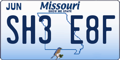 MO license plate SH3E8F