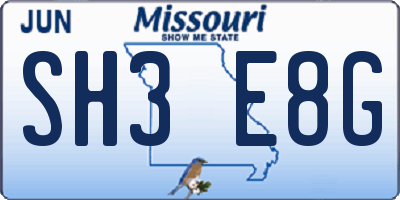 MO license plate SH3E8G