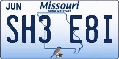 MO license plate SH3E8I