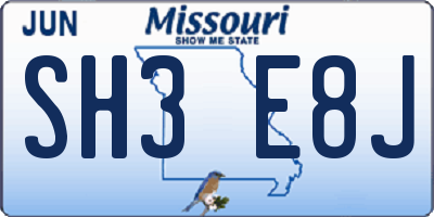 MO license plate SH3E8J