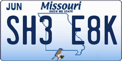 MO license plate SH3E8K