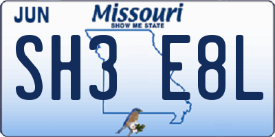 MO license plate SH3E8L