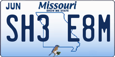 MO license plate SH3E8M