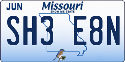 MO license plate SH3E8N