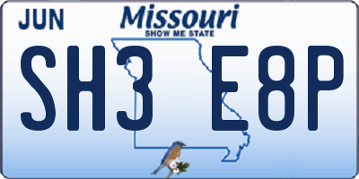 MO license plate SH3E8P
