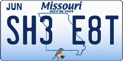 MO license plate SH3E8T