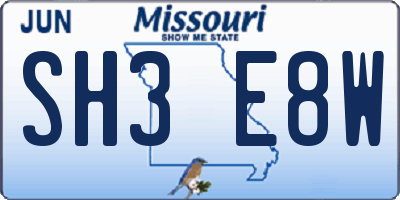 MO license plate SH3E8W