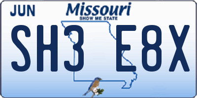 MO license plate SH3E8X