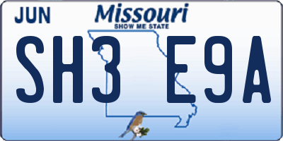 MO license plate SH3E9A