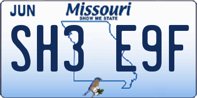 MO license plate SH3E9F