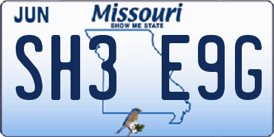 MO license plate SH3E9G
