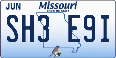 MO license plate SH3E9I