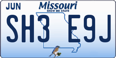 MO license plate SH3E9J