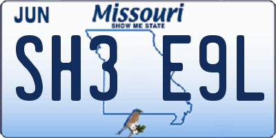 MO license plate SH3E9L