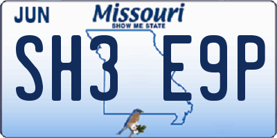 MO license plate SH3E9P