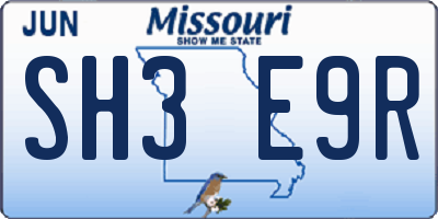 MO license plate SH3E9R