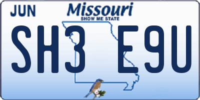 MO license plate SH3E9U