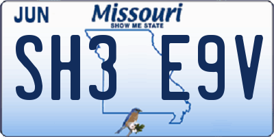 MO license plate SH3E9V