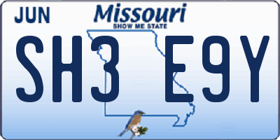 MO license plate SH3E9Y