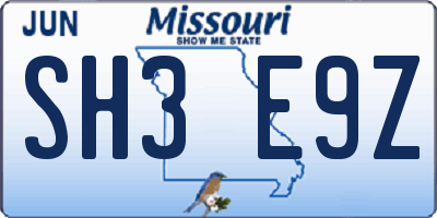 MO license plate SH3E9Z