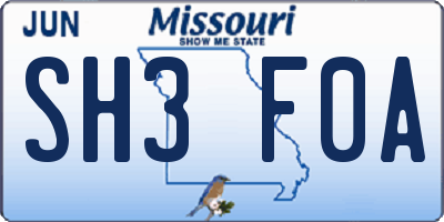 MO license plate SH3F0A