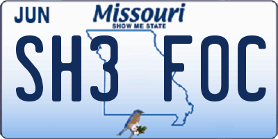 MO license plate SH3F0C