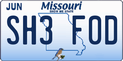 MO license plate SH3F0D