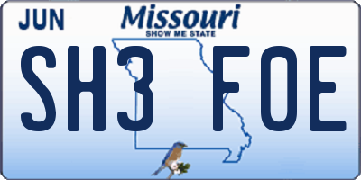 MO license plate SH3F0E